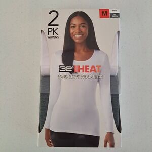 32 Degrees Heat Womens 2PK Long Sleeve Scoop Neck Base Layer White Green MED